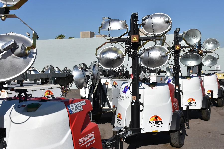 Light stands in the yard, an example of our General Construction Lighting equipment for rent